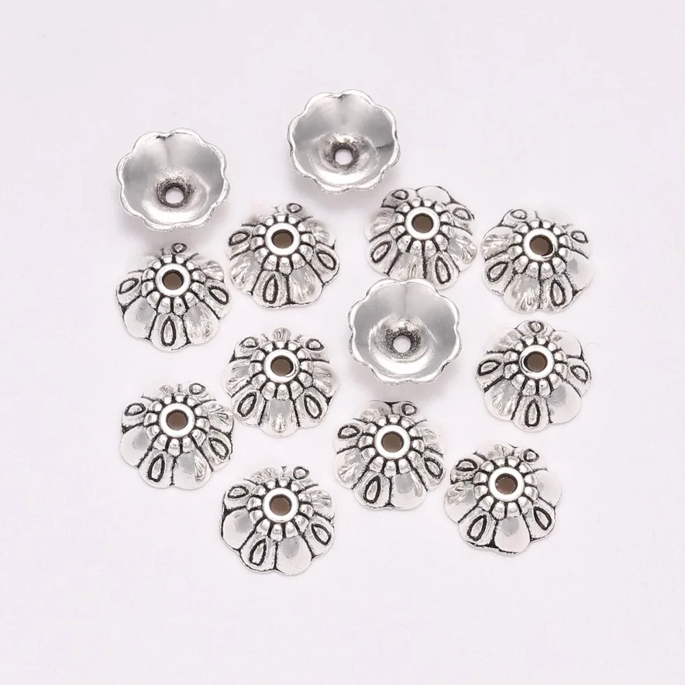 20pcs/Lot 9mm 8 Petals Antique Carved Flower Metal Bead End Caps For