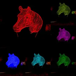USB животное лошадь СВЕТОДИОДНЫЙ Ночник Новинка 7 цветов Изменение 3D настольная лампа домашний декор A21_17