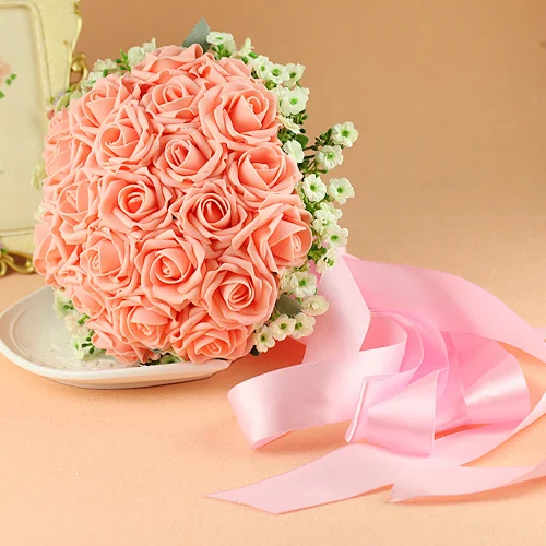 1807 En Gros Rose Artificielle De Mariée Demoiselle Dhonneur Bouquet De Fleurs à La Main Pe Rose Tenant Des Fleurs En Soie De Mariage Broche