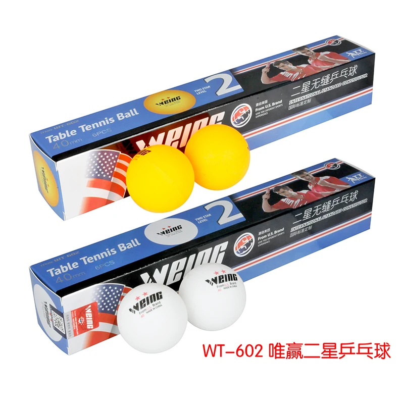 Quality 1 Box 6 WEING WT602 40mm Two-Star Seamless Table Tennis Orange Yellow White Professional Fitness Training |
