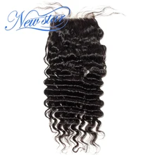 Новая звезда бразильское кружево глубокая волна часть закрытие Средний коричневый 4x4 швейцарское кружево натуральный цвет девственные человеческие волосы