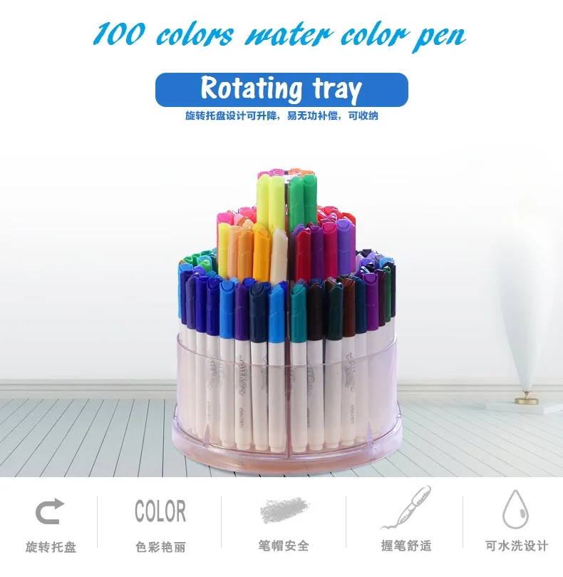 

100 colors/box watercolor pens art stationery supplies water color markers easy washed child drawing & painting marker pen
