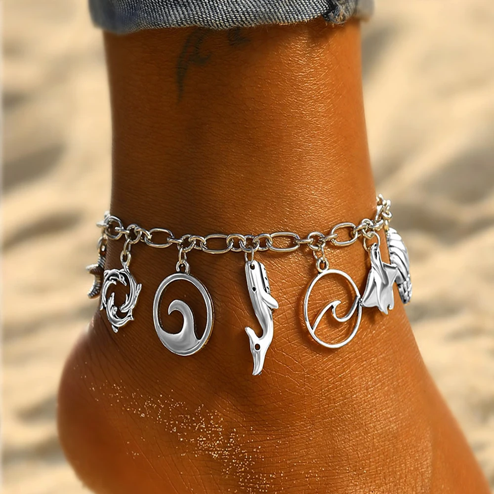 

FAMSHIN Bohemian Fashion Wave Shell Anklets Geometric Starfish Dolphin Conch Anklet Women Foot Chain Statement Jewelry 2019