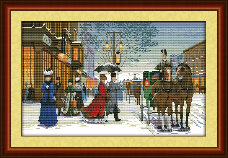 Twilight in foreign country 11ct print canvas cross stitch kit people count print embroidery DIY handmade needlework