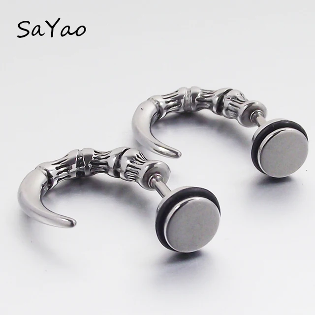 Sayao 2 Piece Punk Rock Stainless Steel Earring Studs Mens Boy Sayao 2 Piece Punk Rock Stainless Steel Earring Studs Mens Boy Earrings Ear Plug Stud