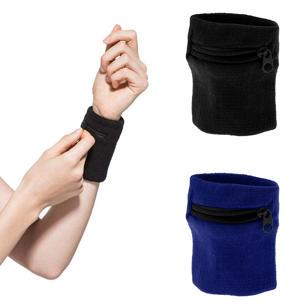 2 Pieces Adult Men Women Wristband Sports Sweatband Wrist Wallet with Zipper Pocket for For Gym Sports Basketball Soccer Tennis 