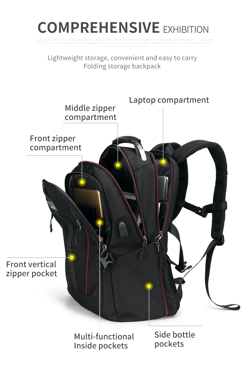 YESO, рюкзак с зарядкой через usb, для мужчин, большая емкость, многофункциональный, для подростков, водонепроницаемый, Оксфорд, для путешествий, для ноутбука, рюкзаки для женщин, мужская сумка