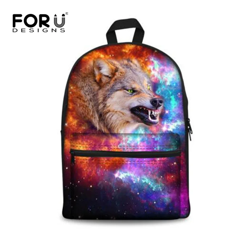 FORUDESIGNS Cool Printing Wolf School Bag for Teenager Boys Harness