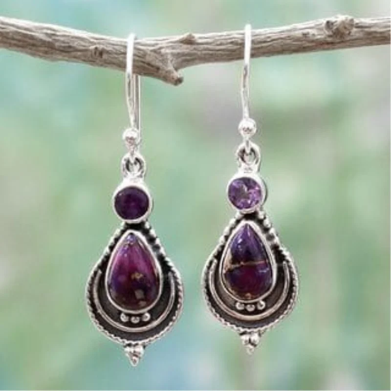 

2018 New Party Drop Earrings Purple Stone Boho Drop Earrings for Women Anniversary Commitment Vintage Jewelry Boucles d'oreilles