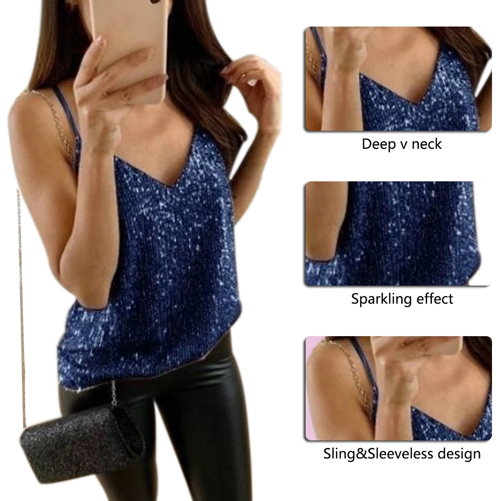 Women Sexy Tank Top Sequin Undershirt Shirt Blouse Streetwear Fashion Top Torridity Tank Tops Clothing