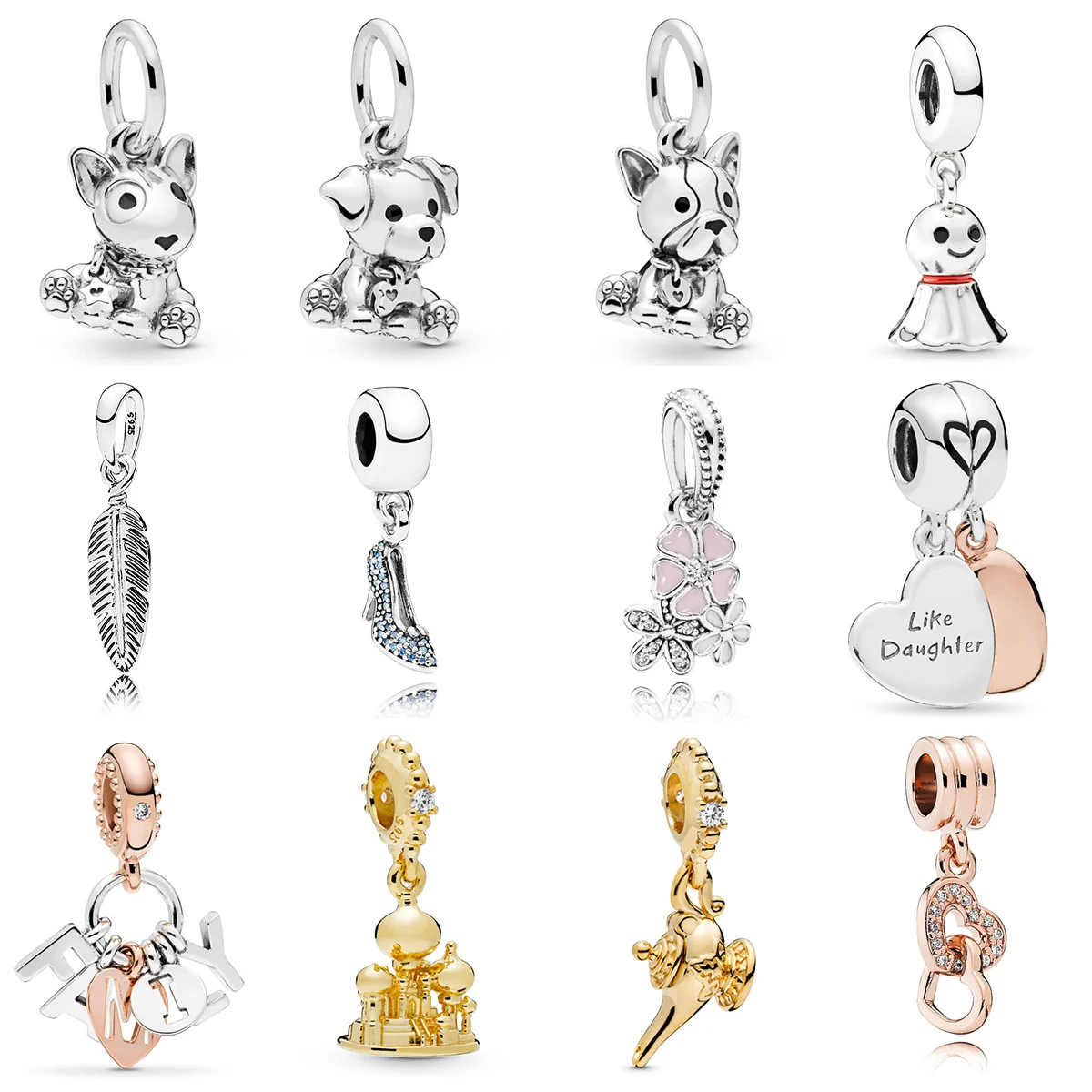 

Bulldog Dog Castle Silver Plated Crystal Feather Beads For Women Pandora Original Bracelet DIY Jewelry Making