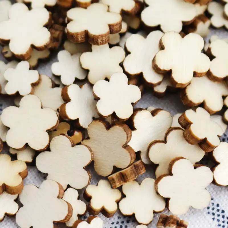 100 шт DIY деревянные цветочные формы пакет мини ремесло натуральные деревянные пластинки для детей аксессуары ручной работы/домашнее украшение с фотографией - изображение