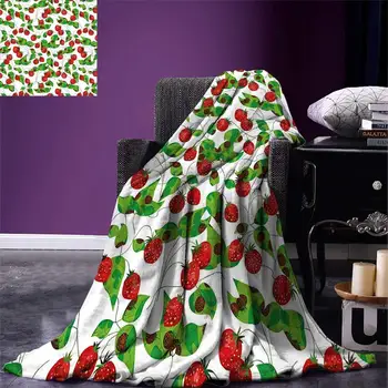 

Fruits Throw Blanket Summer Vibes with Strawberry Branch Garden Leaf Nature Joyful Season Print Warm Microfiber Blanket