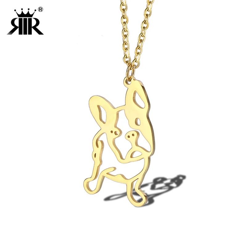 

RIR Gold Cute English France Bulldog Pendant Necklace Geometric Animal Pet Loss Pendant Jewellery Puppy Rescue Memorial Gift