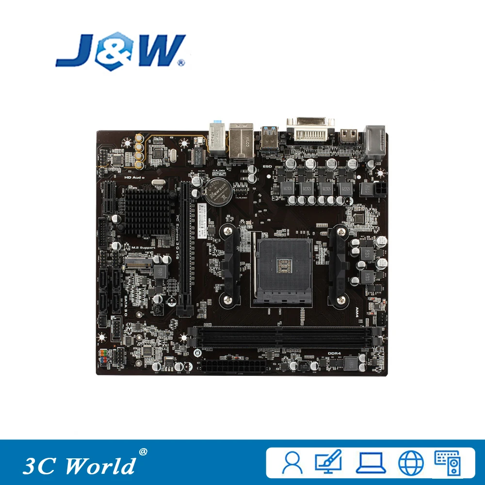 Оригинал JW рабочего Материнская плата B350 разъем AM4 DDR4 M.2 USB3.0 SATA III PCI E 3 0 VGA DVI HDMI Micro