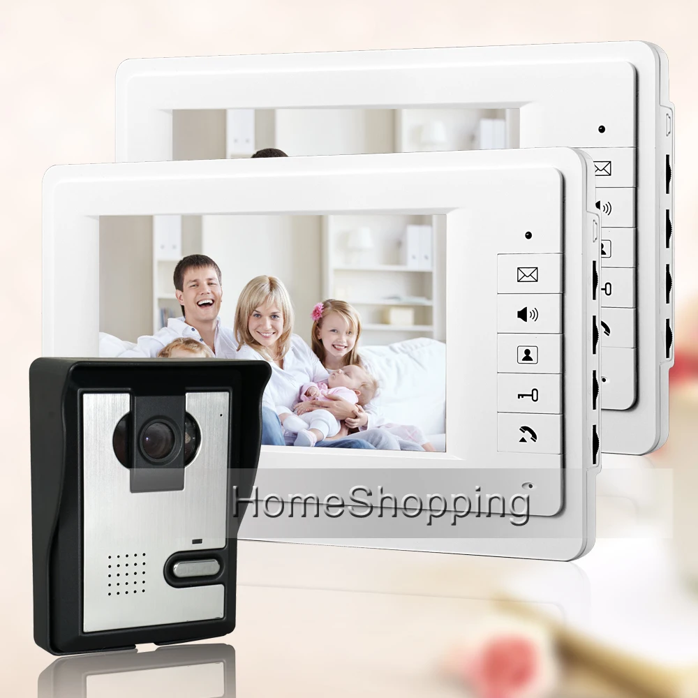 

FREE SHIPPING New 7" Color Video Intercom Door Phone System + 2 White Monitor + Waterproof Door bell Camera In Stock Wholesale