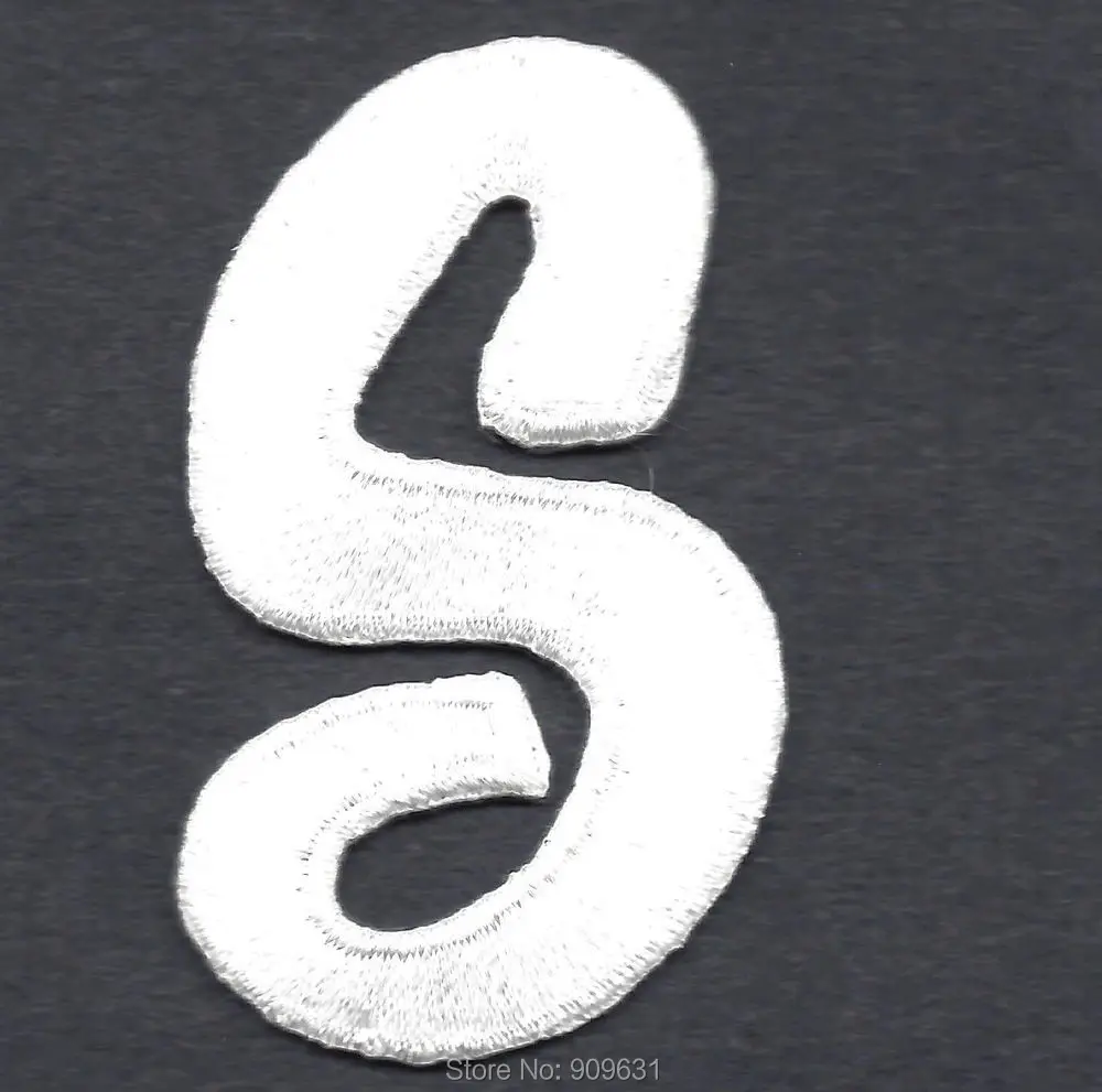 LETTERS - White Script 2 Letter S - Iron On Embroidered Applique 2.1-1.3