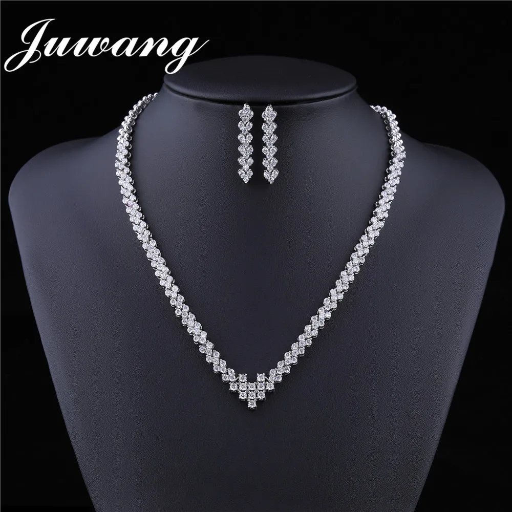 

JUWANG 2018 Brand Luxury Wedding Bridal Jewelry Sets for Woman Sparking Brilliant Cubic Zircon Necklace Earrings Set Gift