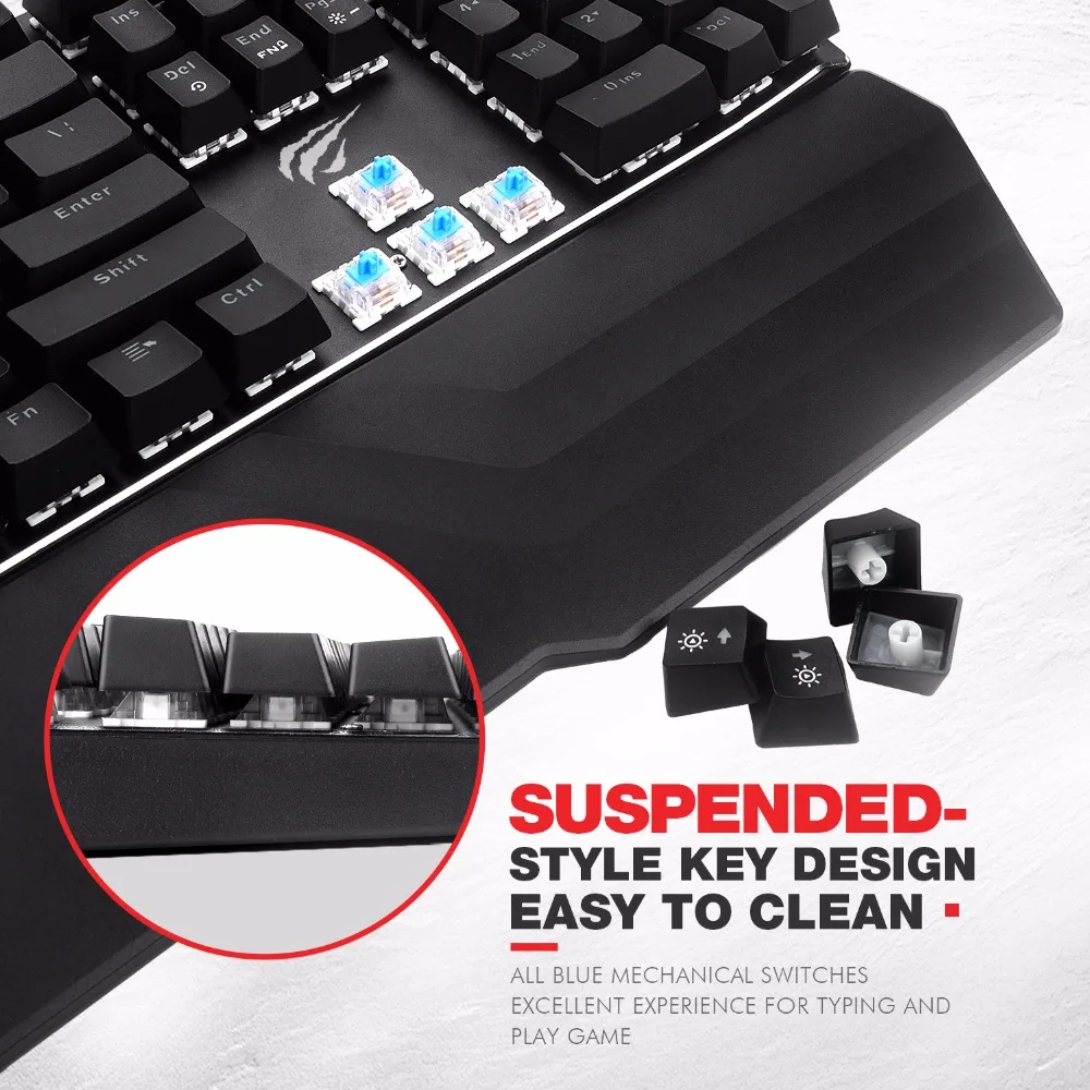  HAVIT Mechanical Keyboard 104 Keys Blue Switch Wired Gaming Keyboard RGB Light Anti-Ghosting Russia