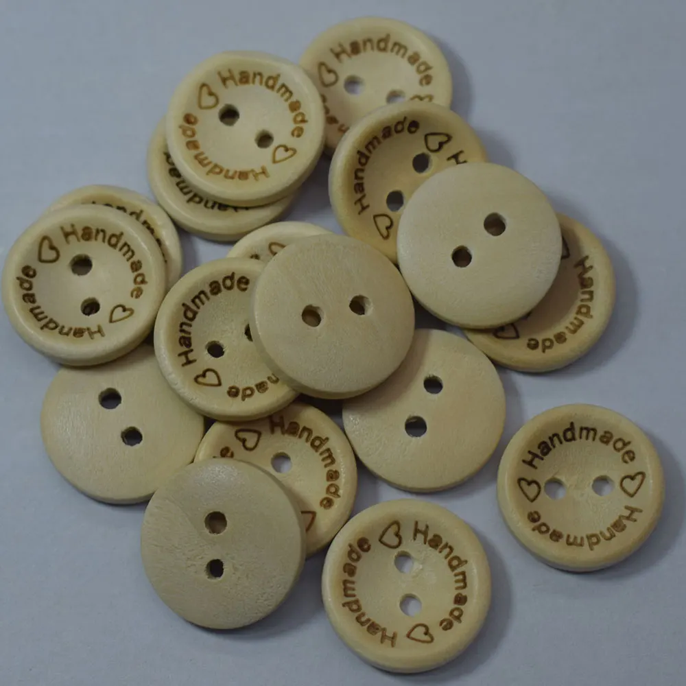 100pcs//lot 2 Holes Mix Shape Wooden Pattern Wood Sewing Buttons Natural Color