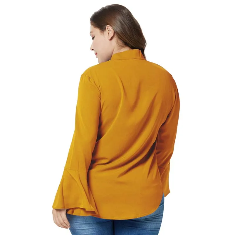 WHZHM осень лук шифон офис плюс Размеры 3XL 4XL Для женщин Блузка Дамы Полный Flare