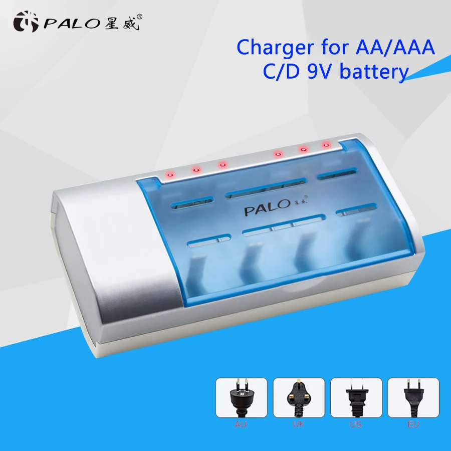 Vente PALO Haute Qualité Multifonction Maison Type Batterie Chargeur Pour Nimh Nicd AA AAA SC C D 9 v Rechargeable Batteries