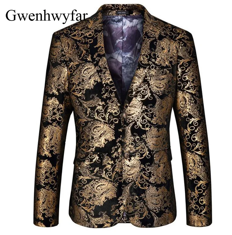 

Floral Blazer Men 2018 Spring Autumn Mens Velvet Blazers Red Blue Gold Blazer For Men XS-XXL Wedding Prom Party Suit Jacket