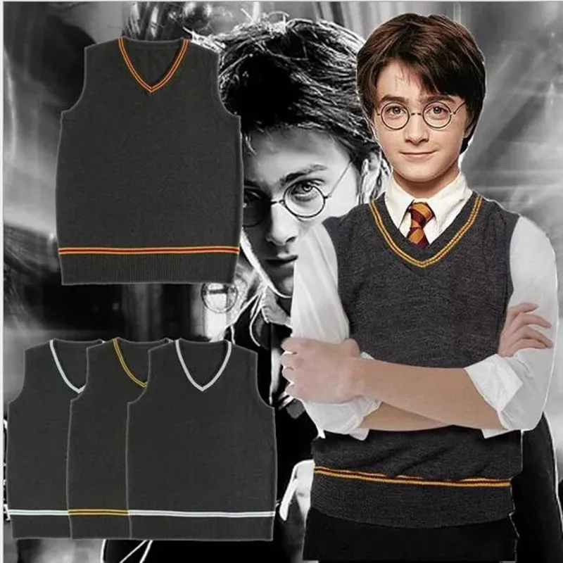 

Harri potter Sweater Gryffindor V-neck Slytherin Embroidered Vest Cosplay Costume Daily Apparel