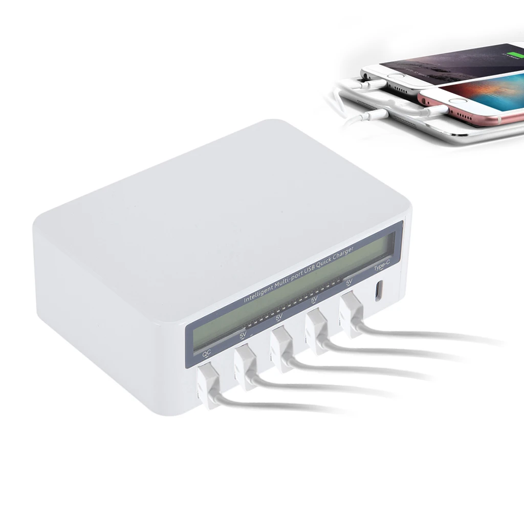 Usb концентратор 5 портов QC 3 0 быстрое зарядное устройство в 10 А AC 100 240 В ЖК дисплей