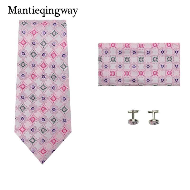 Mantieqingway Для мужчин S в розовый горошек жаккардовая галстук знакомства платок партии запонки Средства ухода за кожей Шеи Галстуки для Для