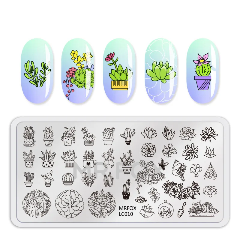 WAKEFULNESS горшечные растения шаблон для штамповки ногтей пластины прямоугольные цветы для дизайна ногтей трафарет шаблоны для маникюра Инструменты для штампов ногтей - Цвет: MRFOX-LC010