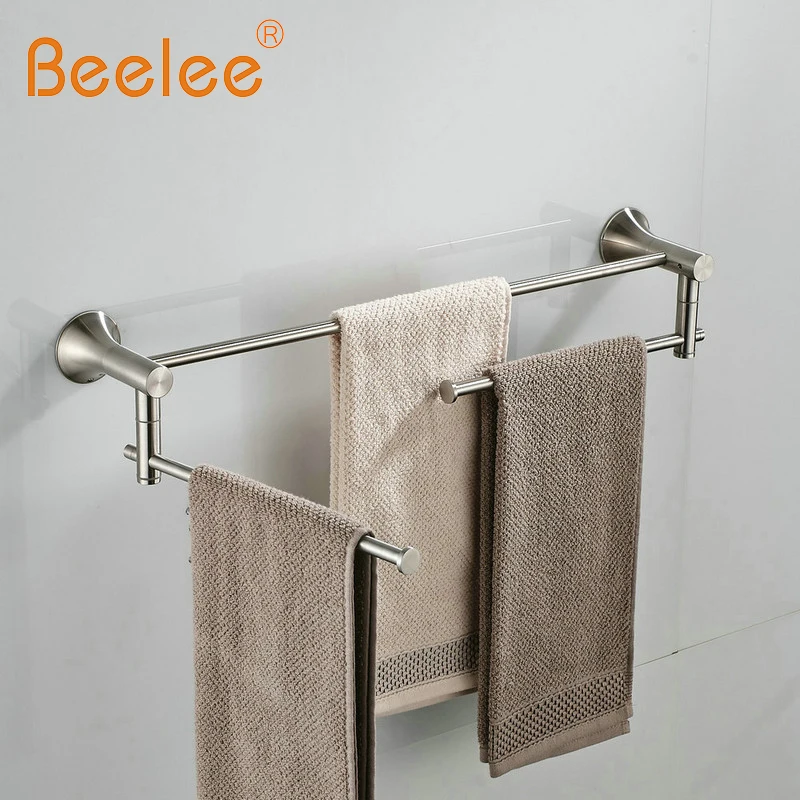 

Beelee Rotate Bathroom DoubleTowel Bar Wall Mount 24 inch SUS304 Stainless Steel, Brushed Finish BA3102SS
