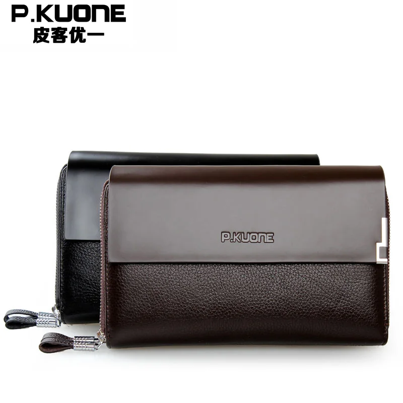 

Famous Brand Cowhide Men's Clutch Bag Genuine Leather Business Handbags Double Zipper Large Capacity Men Clutch Purses