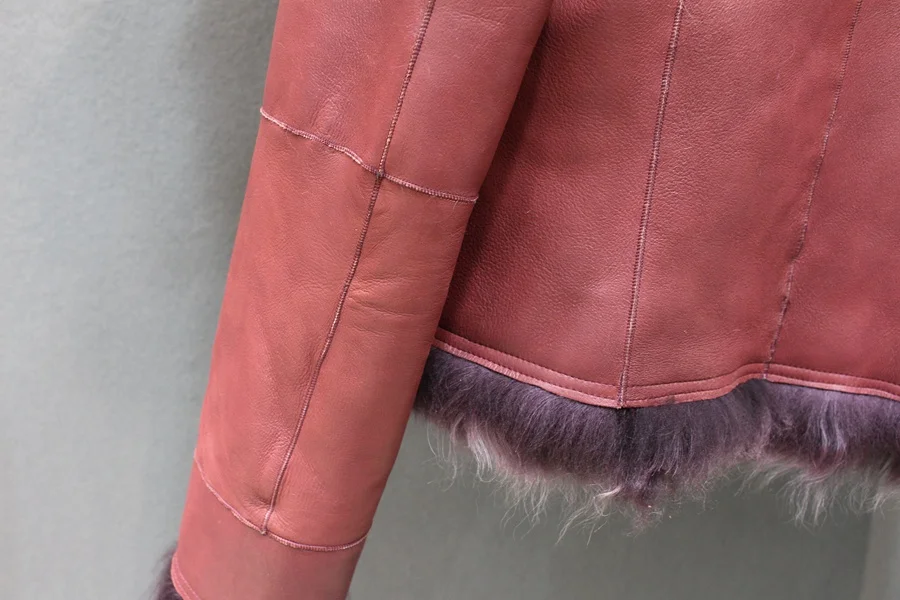 ladies genuine sheepskin leather and fur jacket big collar  (13)