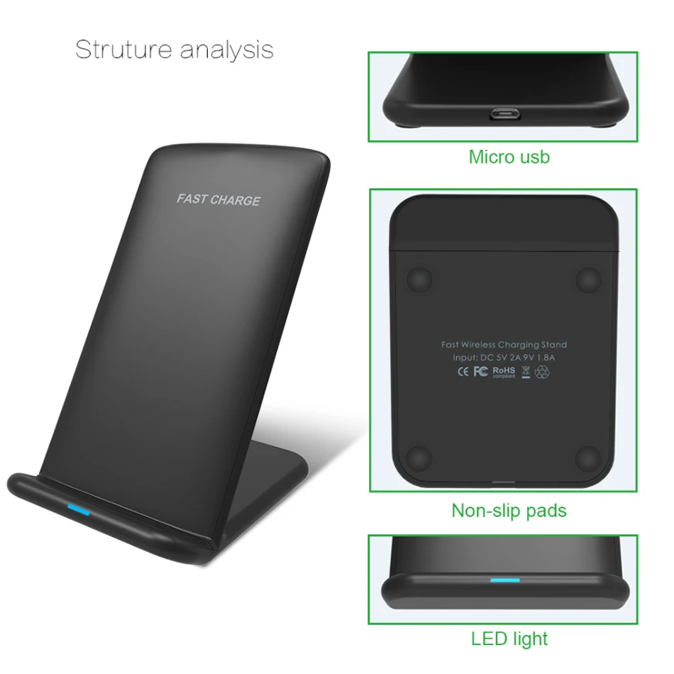 !ACCEZZ 2 in 1 Vertical Phone Stand Charger Fast Qi Wireless Charging For iPhone X 8 Plus XS Samsung Galaxy S8 S9 Desktop Charge (6)