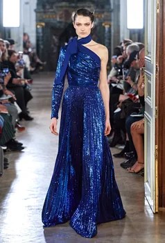 

2019 One-Shoulder Celebrity Backless Full Dress Sexy Turtleneck Women Flare Sequined Night Club Body con Party Dresses Wholesale