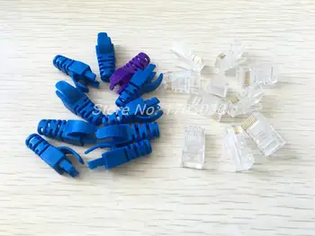 

50 Sets RJ45 Cat5 Cat5e Modular Plug Network Connector w Blue Cap Boots