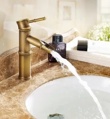 Billige Europäische antike bad waschbecken becken wasserhahn retro, Bambus stil einzigen loch becken wasserhahn vintage, messing wasserhahn heiße und kalte