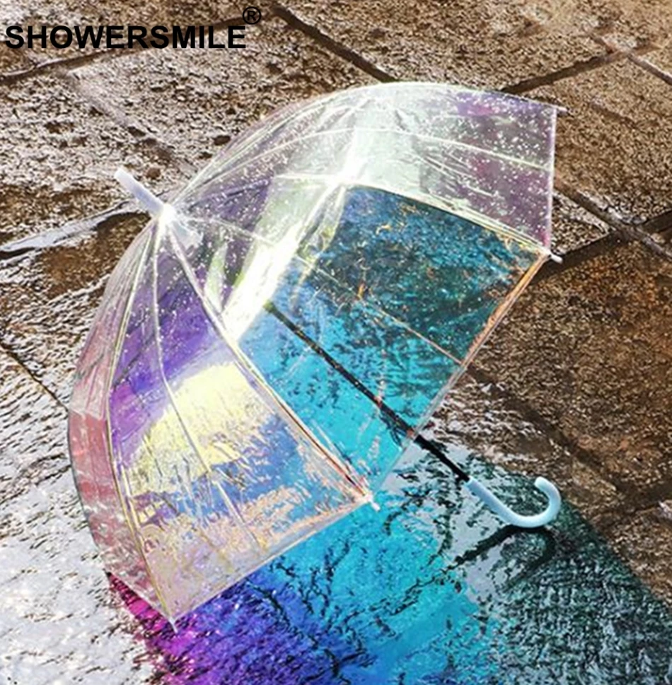 

SHOWERSMILE Umbrella Umbrella Change Color Transparent Long-Handle Rain Umbrella See Through Transparent Clear Umbrella