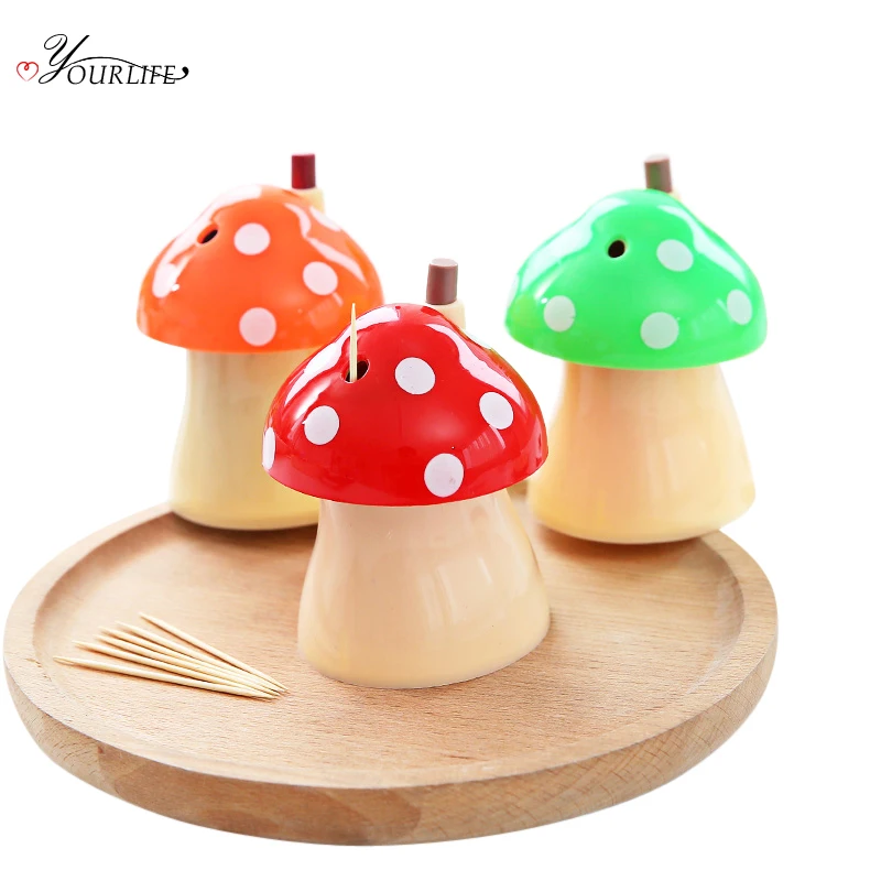 

OYOURLIFE 1pc Cartoon Mushroom Shape Toothpick Holders Automatic Toothpicks Box Dispenser Home Bar Table Accessories