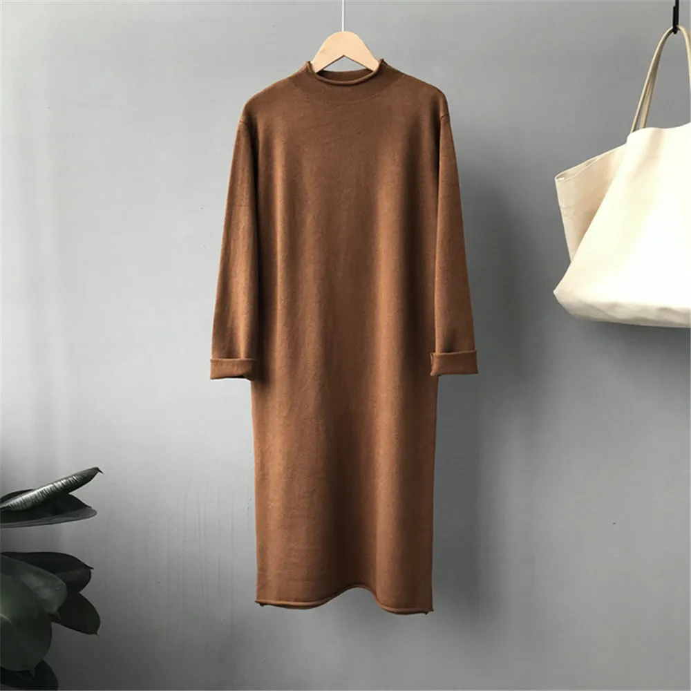 Autumn-Winter Knitted Solid Basic Long Dress 2018 Sexy Bodycon Sweater Dress Long Sleeve All Match Dresses Vestido Z9131 (4)