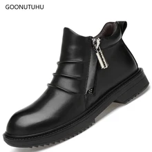 Новые модные мужские ботинки ботильоны из натуральной кожи на молнии Мужские осенне-зимние теплые ботинки для мужчин размера плюс, черные ботинки