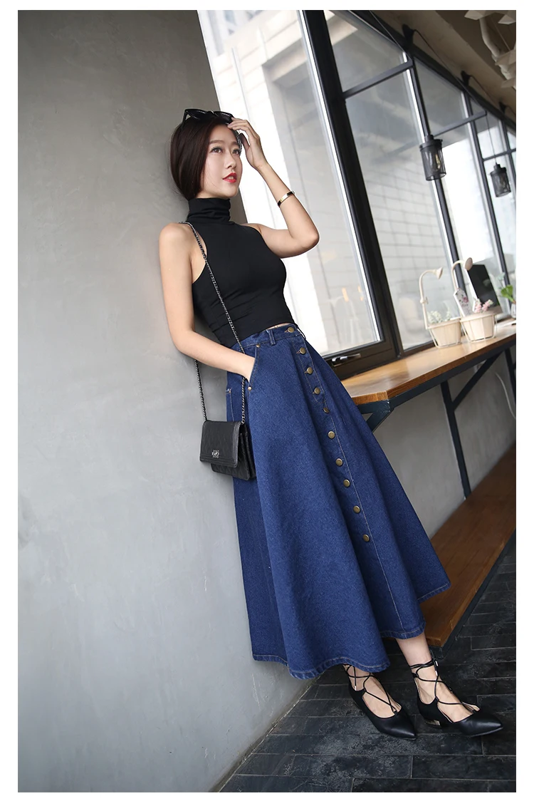 

Autumn New Fashin Women's skirts,Big swing pleated long denim skirts jeans skirts casual skirt Free shipping Y501