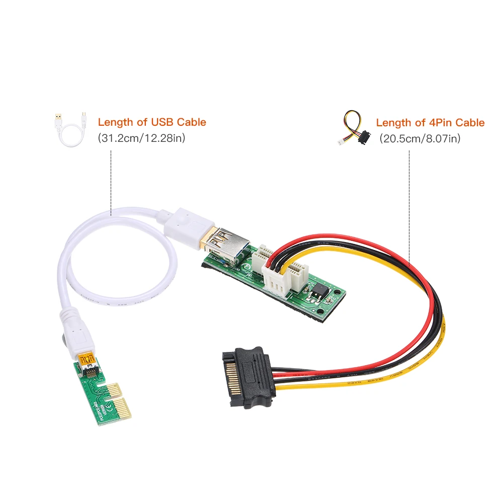 Мини 90 ° правый угол PCIE 1X плата расширения PCI E X1 удлинитель с USB кабелем и