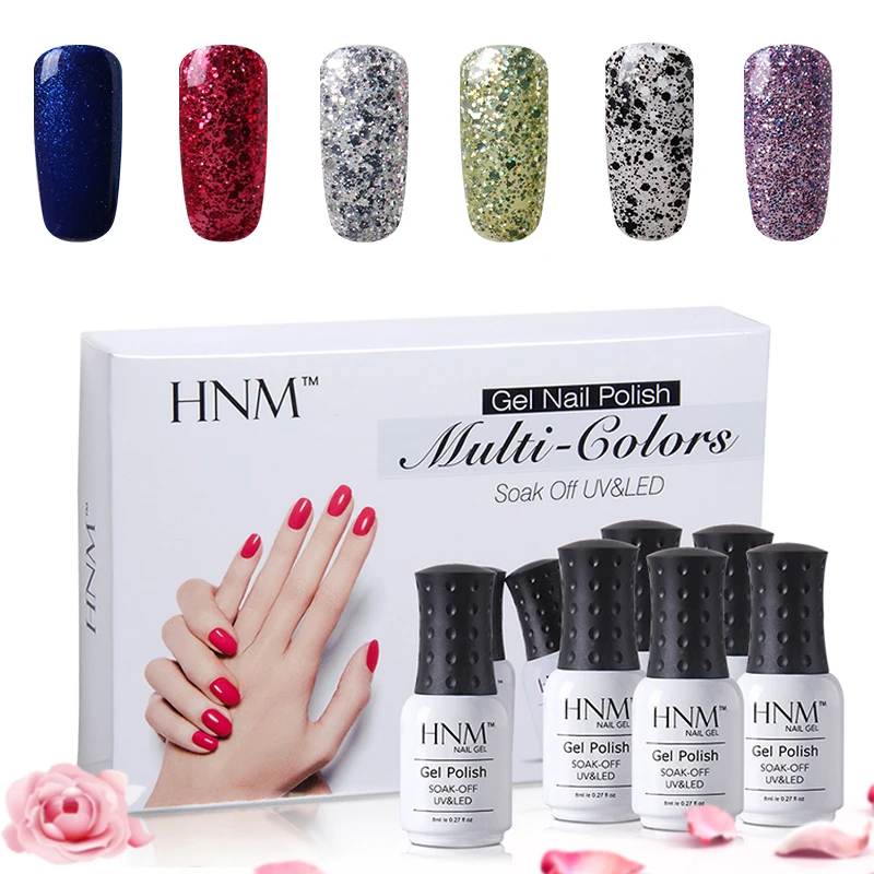 HNM UV Nail Gel 6pcs/set Gift Box Gel Nail Polish Kit Stamping Paint Gel Varnish Lacquer Nail Art Gelpolish Set LED Lamp Glue