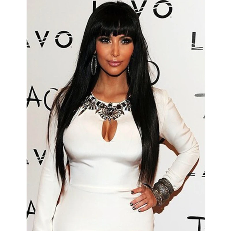 Kim Kardashian Bangs Hairstyle Long Straight Capless 