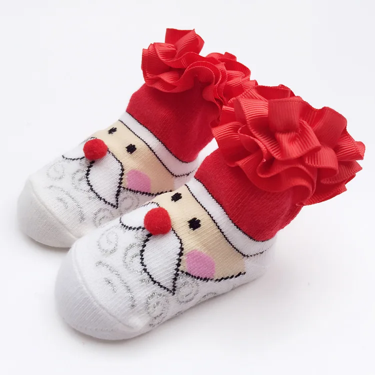 Детские носки кружевные рождественские носки хлопковые нескользящие малыш новорожденный младенец носки-Тапочки