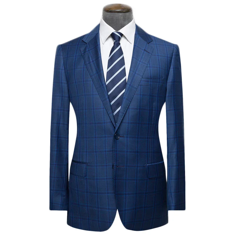 

Custom Made Dark Blue Mens Vintage Plaid Suits British Style Men Slim Fit Suits Notch Lapel Groomsmen Wedding Suits Tuxedos