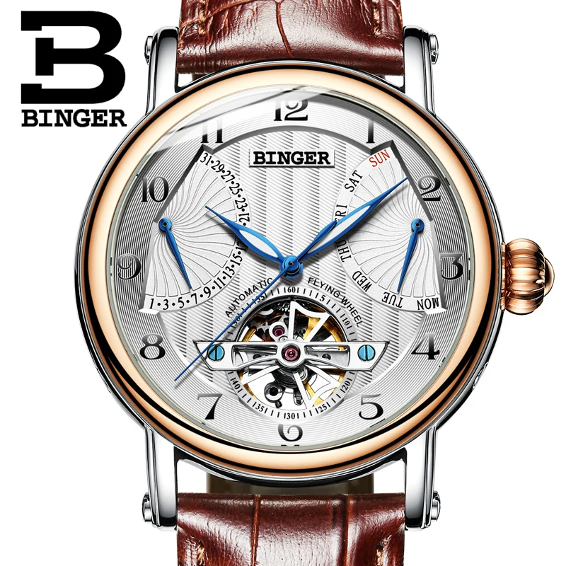 Швейцарские BINGER Tourbillon автоматические часы для мужчин s Механические Многофункциональные часы Лидирующий бренд Роскошные сапфировые мужские часы Relogio