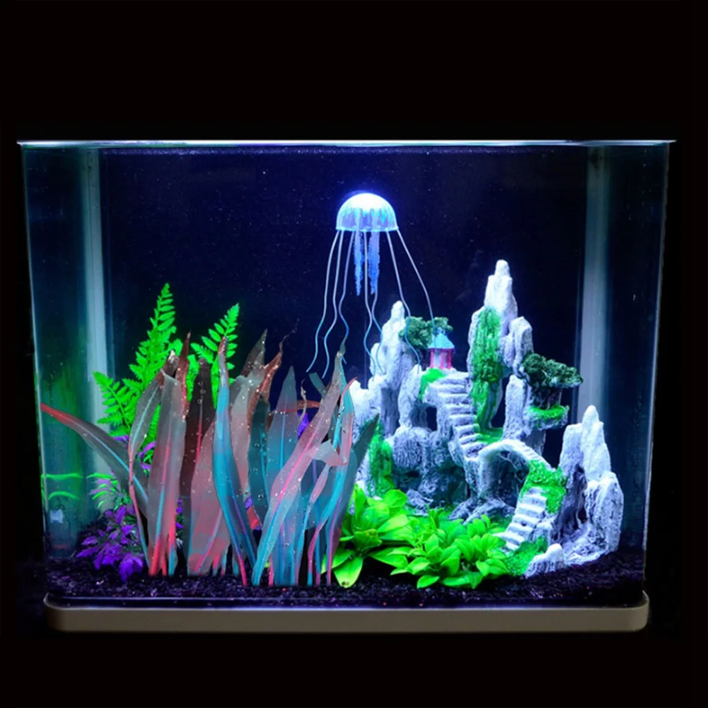 SunKni 2 Pack Glowing Effect Kelp Aquarium Decorations Plants Fish Tank Ornaments Artificial Floating Silicone D/écor Landscape 7 Inches Seaweed Colorful